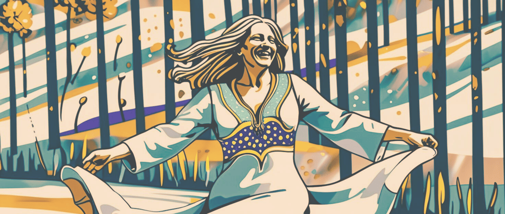 a woman with a flowing dress dancing