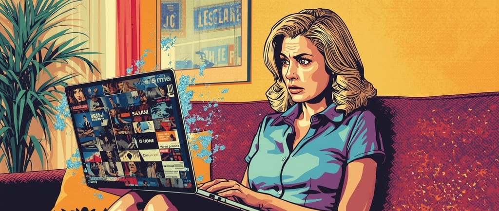 A woman sat on her sofa looking at a laptop