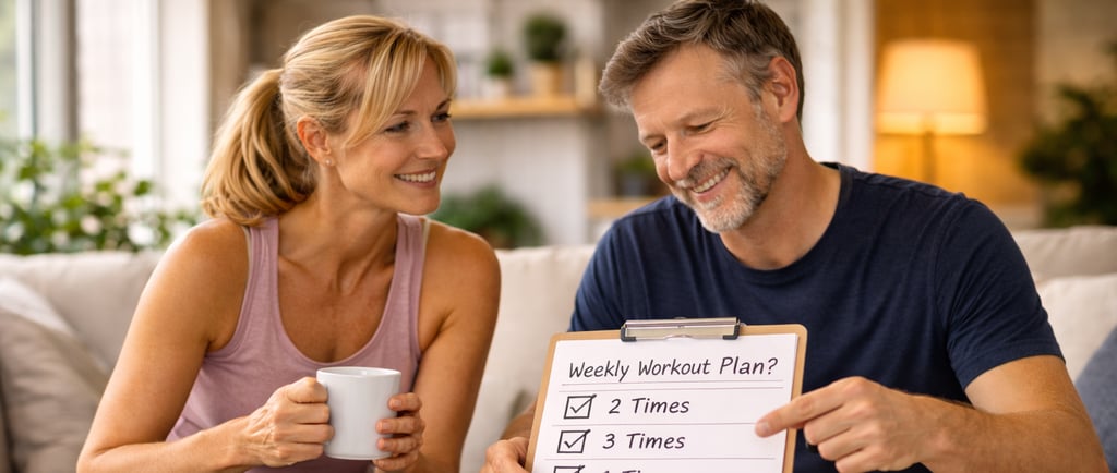 Robb Sheridan showing a couple discussing how many workouts per week fits their lifestyle