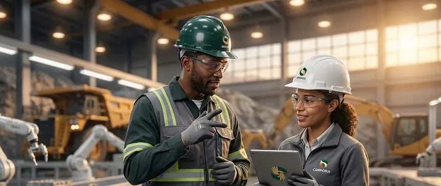 Supervisor industrial e engenheira se comunicCurso de libras para empresas focado em segurança do trabalho.