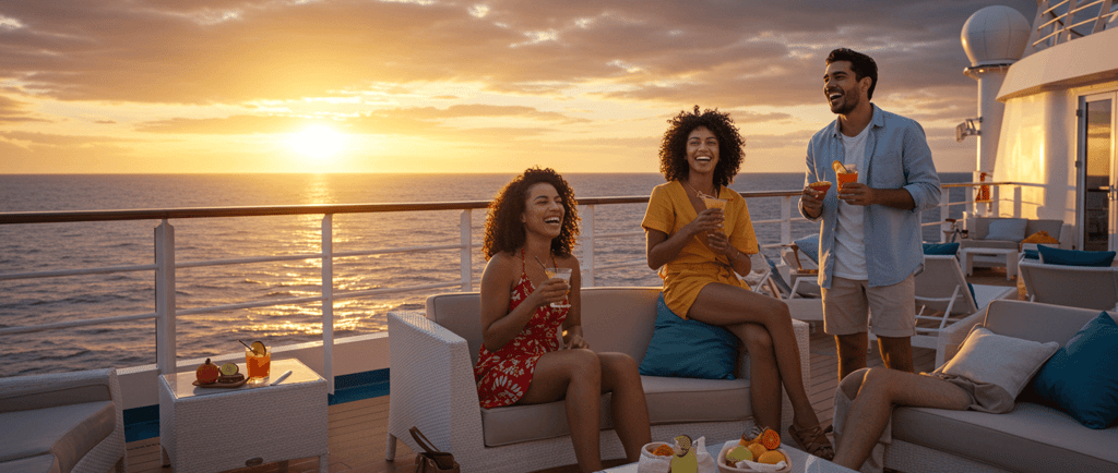 Couples' cruise clothing people sitting on a deck deck 