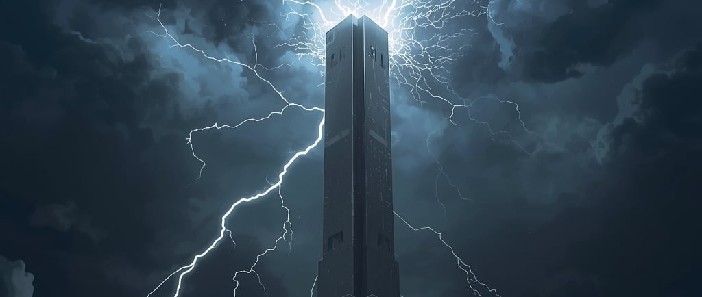 uma torre alta com um raio no meio dela