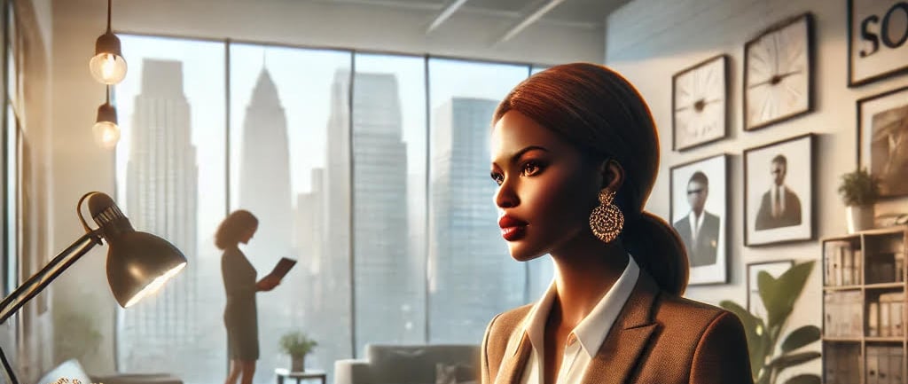 a woman in a suit and a man in a suit