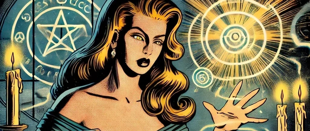 a woman in a blue dress holding a pen and a pen