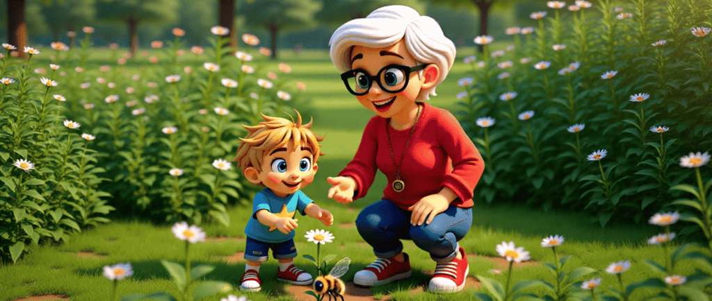 Nanny and Alvey by a bee