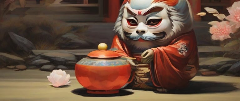 daruma bebiendo té en meditación sentada