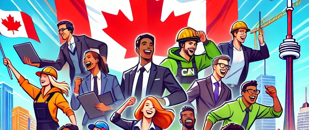 a group of people standing in front of a canadian flag