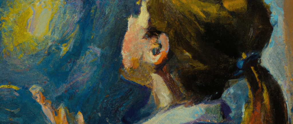 a painting of a girl looking at a star