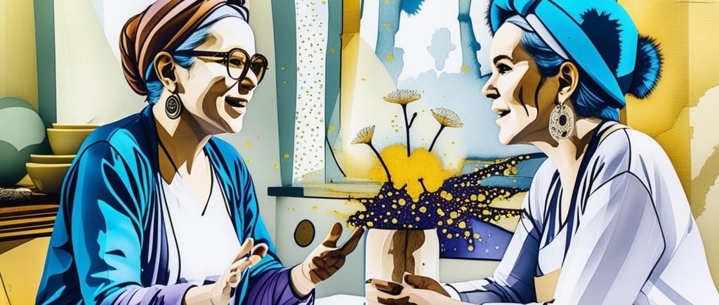 two women sat chatting across a kitchen table