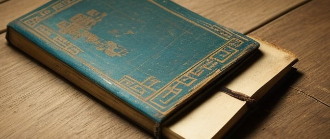 libro viejo chino sobre suelo de madera