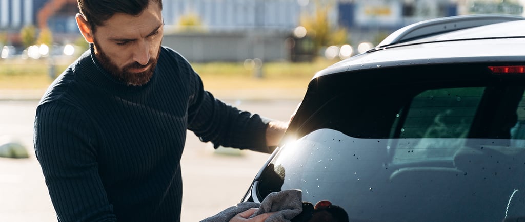 Hombre cuidando automóvil
