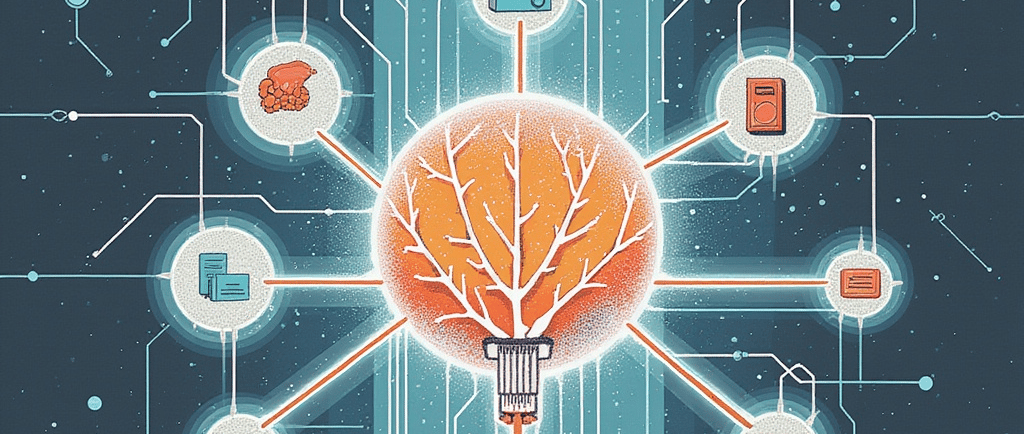 a laptop with a tree connecting to the AI