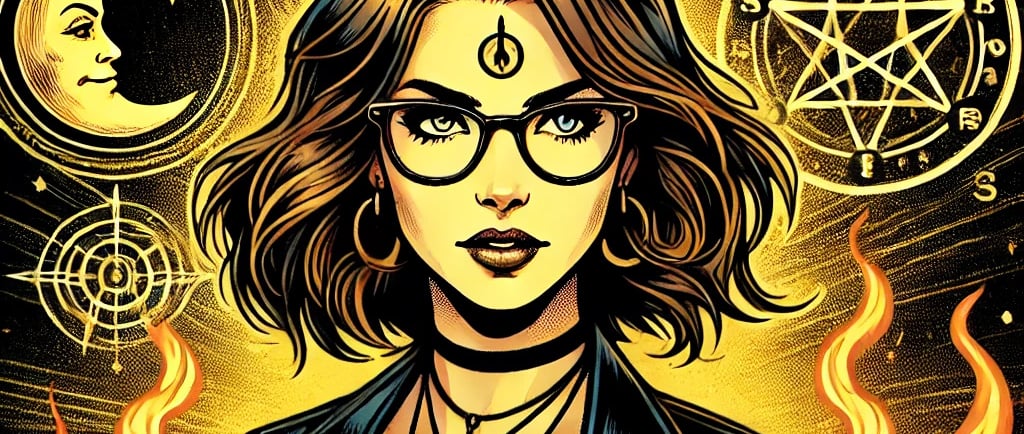 a woman in a leather jacket and glasses