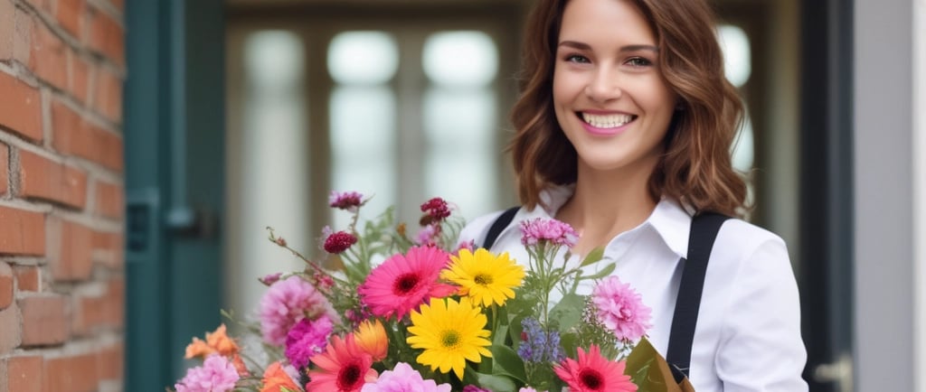 woman delivering a floral bouquet as a gift