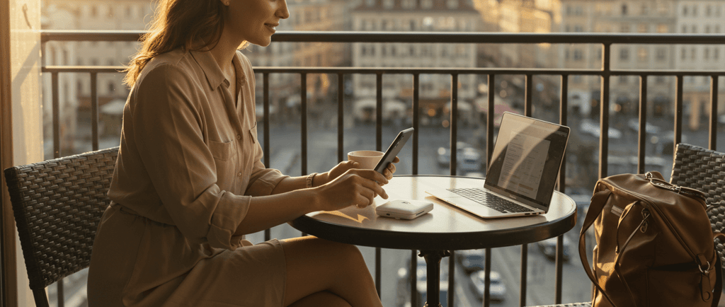 a woman sitting at a table with a laptop and a laptop