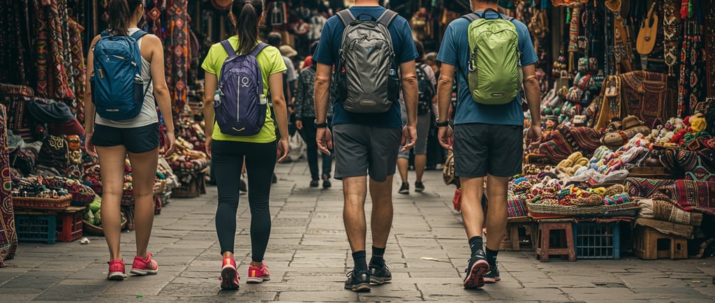 a group of people walking down a street