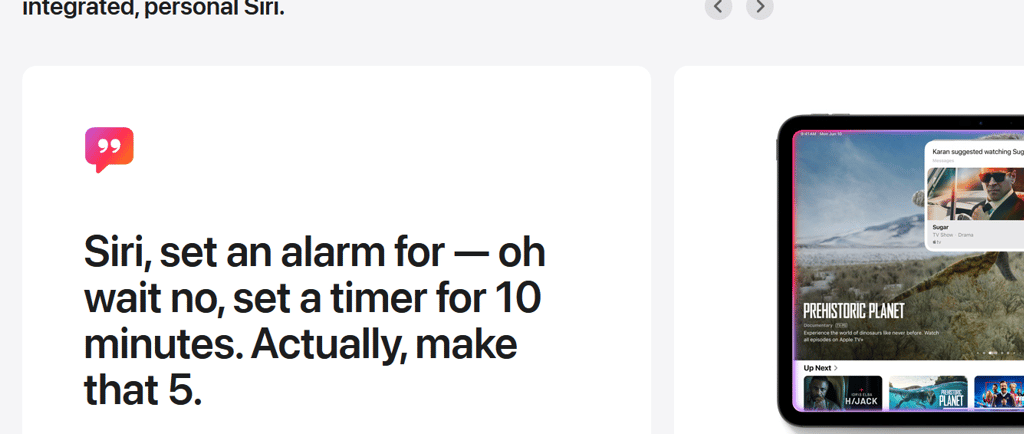 a image of Apple's website page promoting the new AI features