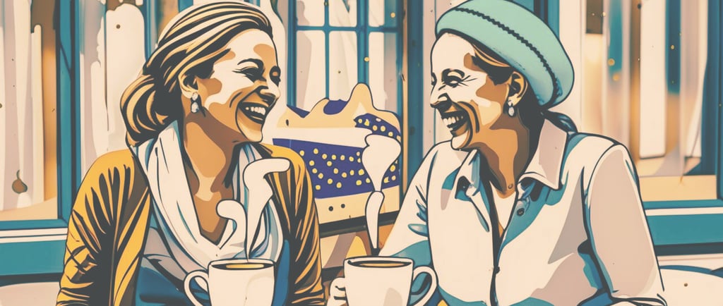 Two women sat drinking coffee together