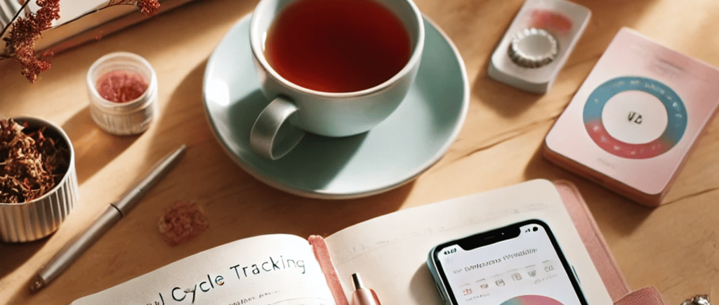 picture of a tea cup and relaxing environment for tracking your menstrual cycle