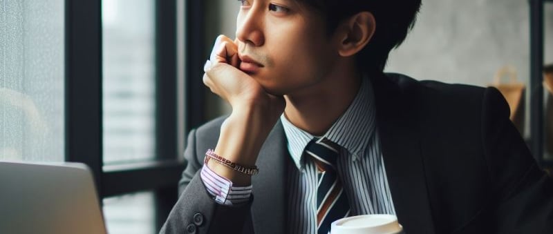 a man in a suit and tie is sitting at a desk