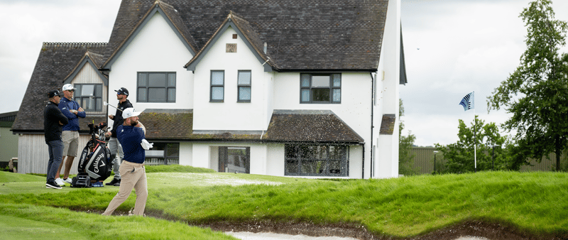 Jon Rahm takes a swing during his practice round ahead of LIV Golf UK.