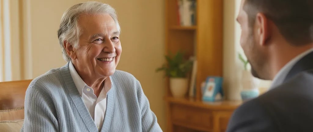 A warm and reassuring photo of a senior safely donating or interacting with a charity representative.