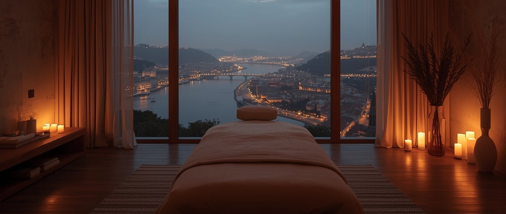  uma cama em um quarto com vista para a cidade do porto