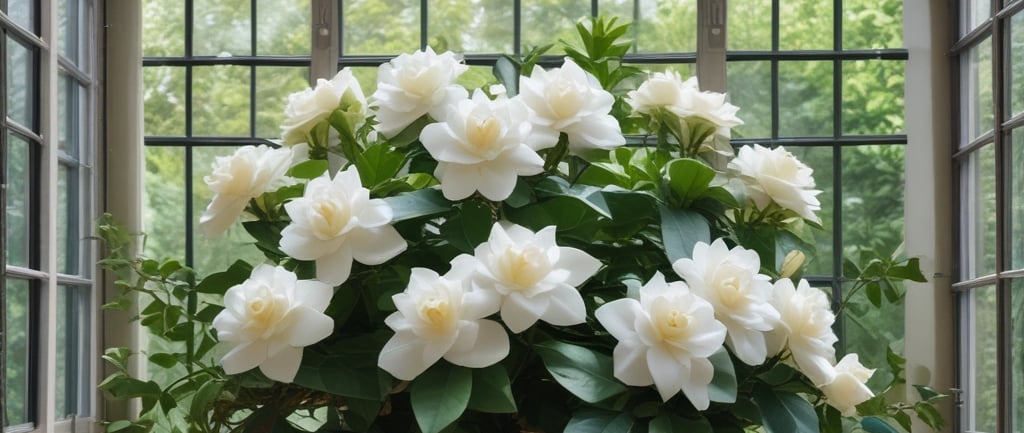 gardenia flowers displayed in conservatory