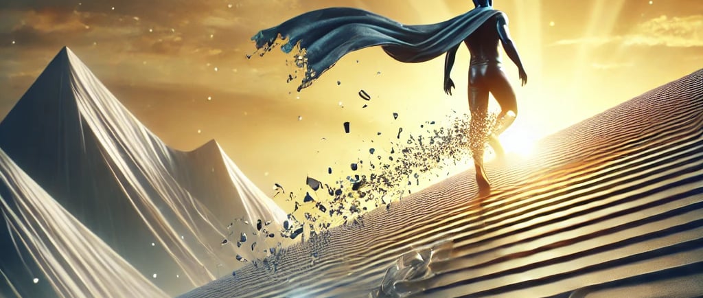 a man is breaking free from the limitations of self-imposed labels, roles and self-images