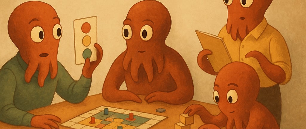 a group of octopuss playing a game of board games