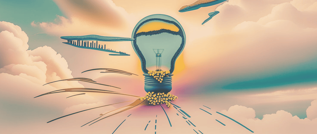A lightbulb in a cloudy sky