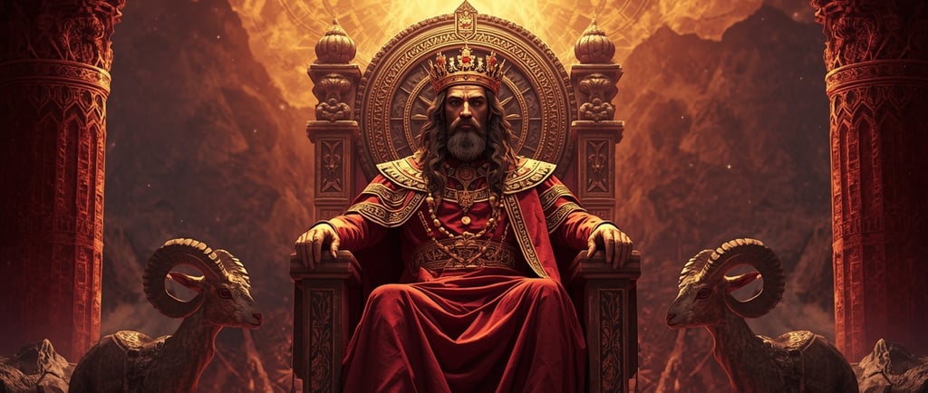 um homem sentado em um trono com uma coroa na cabeça