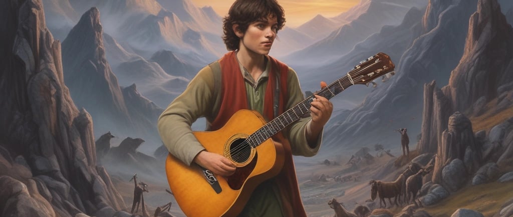 Two guitar headstocks are entangled with cables on a wooden surface. The guitar brands are prominently displayed, with tuning pegs and strings visible. The setup suggests a focus on instruments and possibly musical performance.