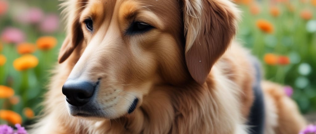 dog laying down in garden