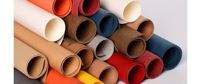 a bunch of different colored leather paper rolls of colored washable paper