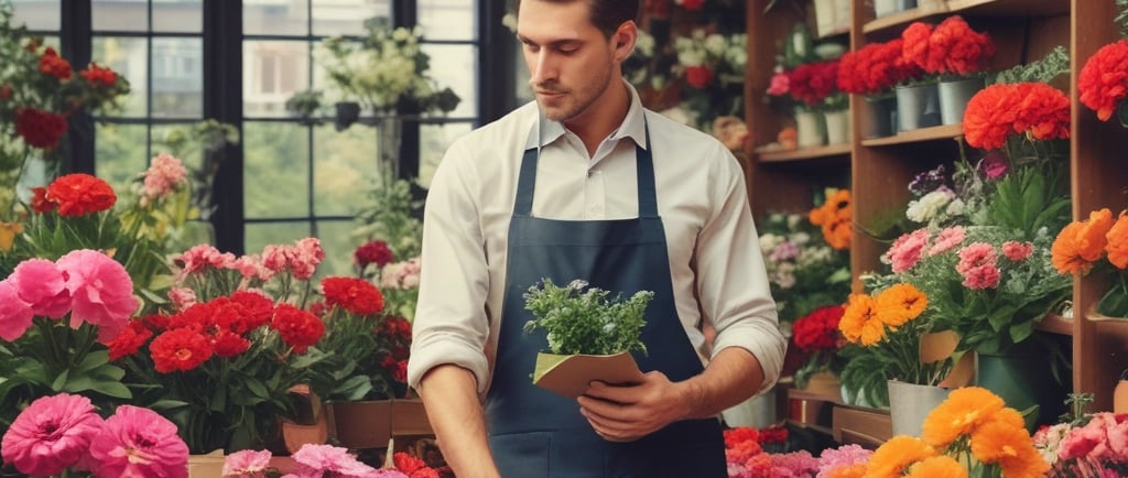 florist doing a stock check of his flowers