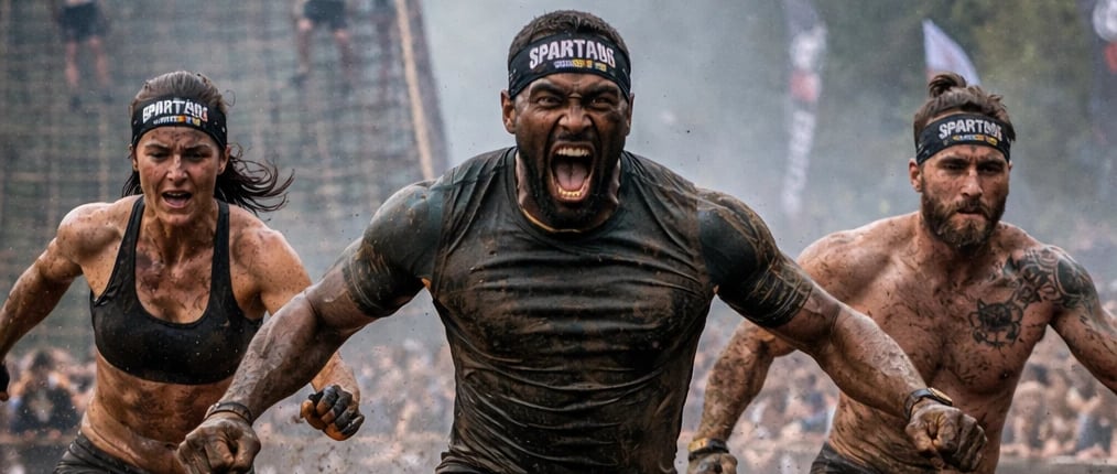 3 personas haciendo la spartan race