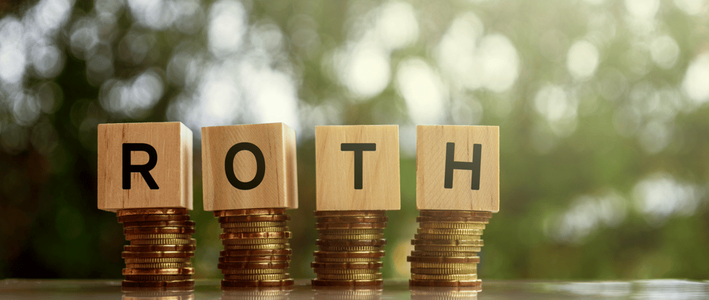 gold coins and blocks spelling roth ira