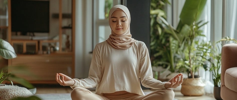 امرأة تتنفس من أجل الاسترخاء