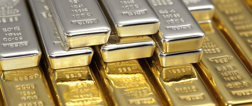 gold and silver bullion bars stacked