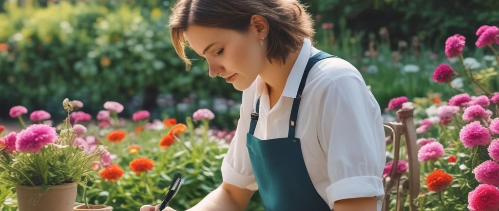 woman writing in the garden