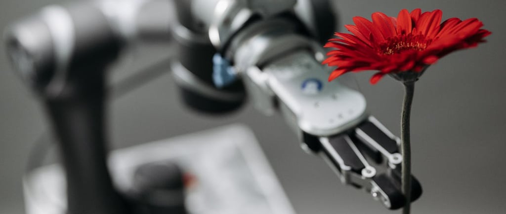 Photo by Pavel Danilyuk: https://www.pexels.com/photo/robot-holding-a-red-flower-8438966/