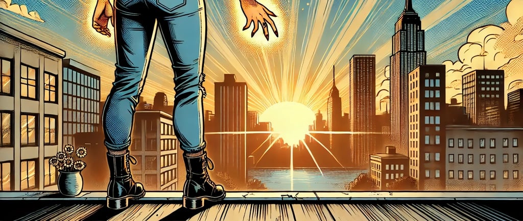 a woman in jeans and boots standing on a wooden deck