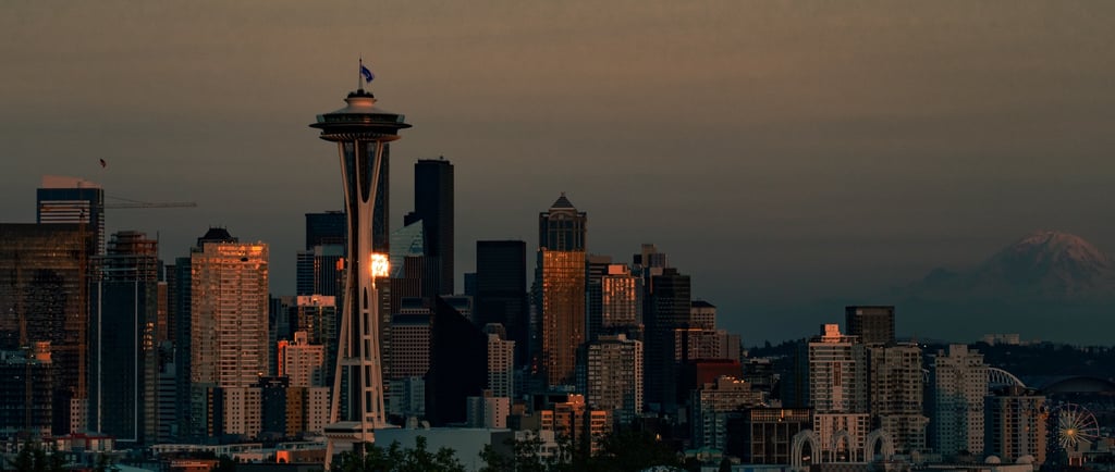 Seattle skyline at sunset in Washington State