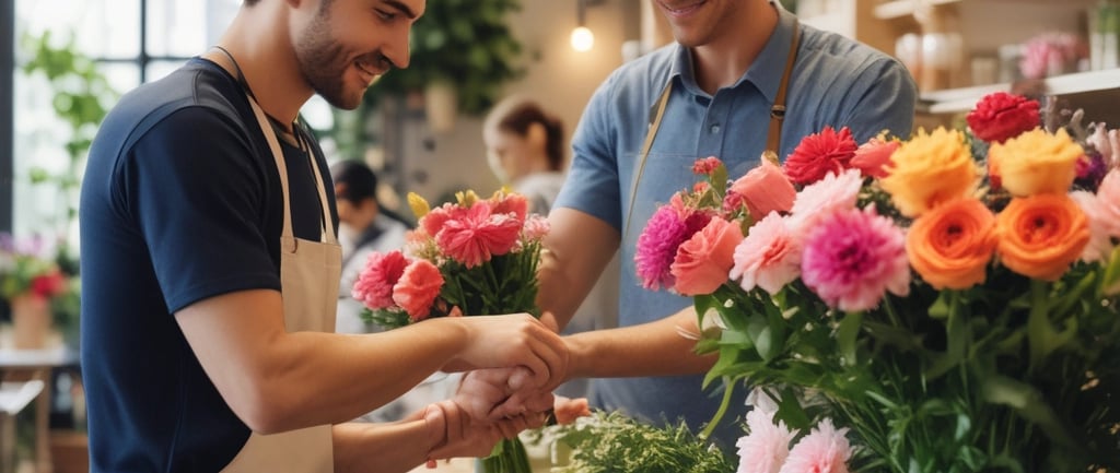 man ordering flowers at florists
