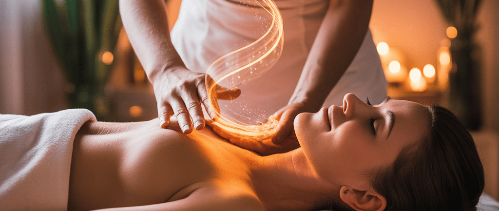 Uma mulher está recebendo uma massagem em um spa.