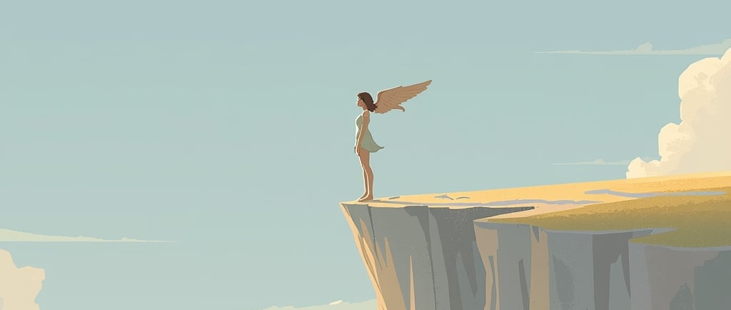 um homem em pé em um penhasco com vista para um penhasco