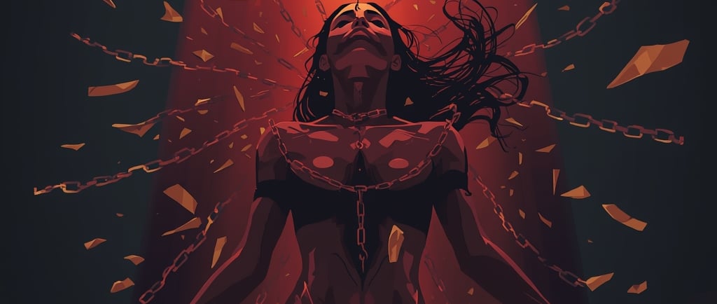 uma mulher de top de biquíni e correntes em um colar de elos