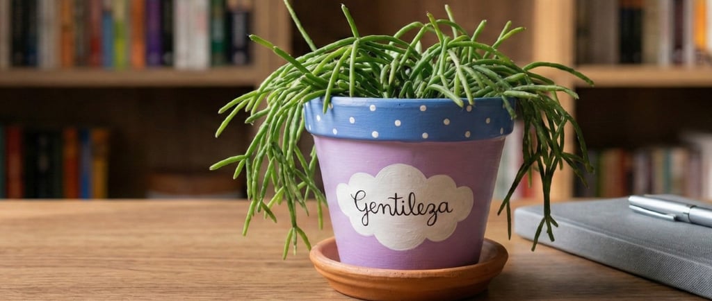 um vaso com uma planta sobre uma mesa