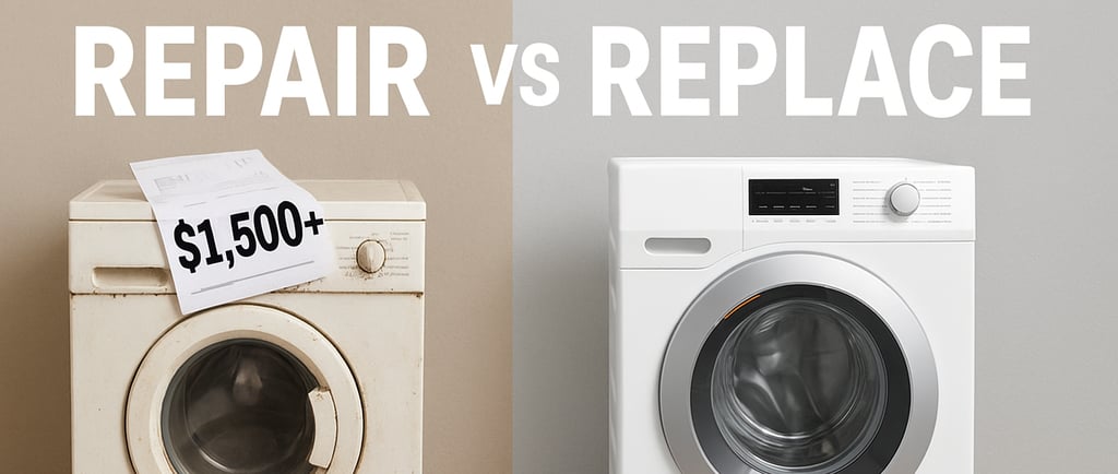 Comparison of costly washing machine repairs including drum, motor, and electronic control board rep